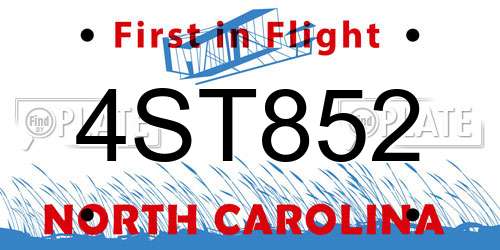 4ST852 North Carolina License Plate