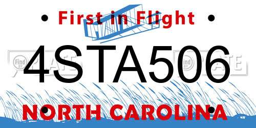 4STA506 North Carolina License Plate