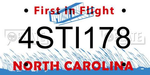 4STI178 North Carolina License Plate