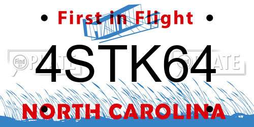 4STK64 North Carolina License Plate