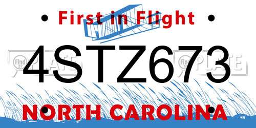 4STZ673 North Carolina License Plate