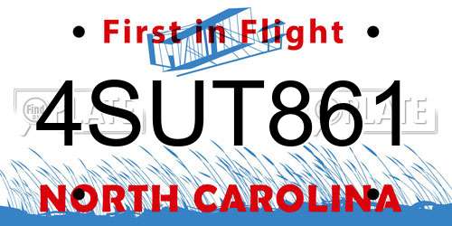 4SUT861 North Carolina License Plate