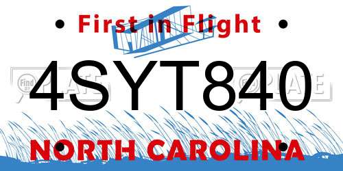 4SYT840 North Carolina License Plate