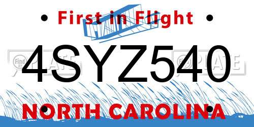 4SYZ540 North Carolina License Plate