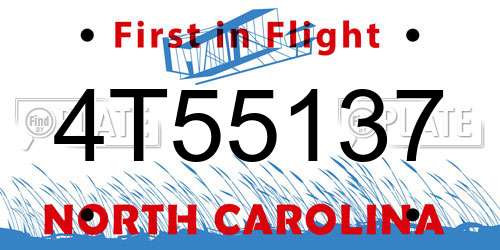 4T55137 North Carolina License Plate