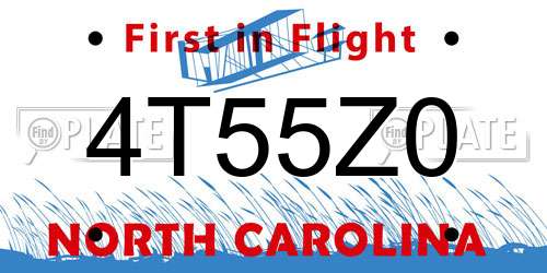 4T55Z0 North Carolina License Plate
