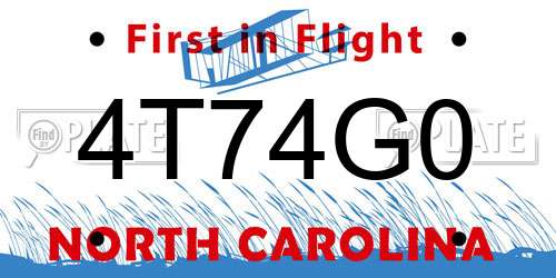 4T74G0 North Carolina License Plate