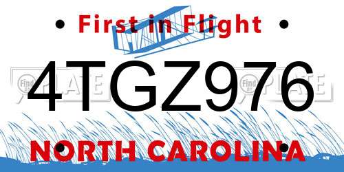 4TGZ976 North Carolina License Plate