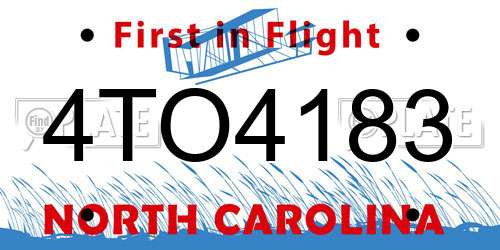 4TO4183 North Carolina License Plate
