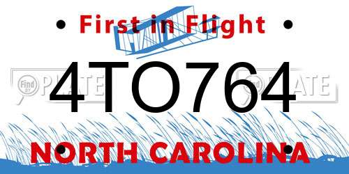 4TO764 North Carolina License Plate