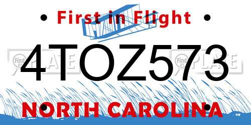 4TOZ573 North Carolina License Plate