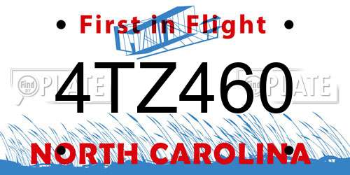 4TZ460 North Carolina License Plate