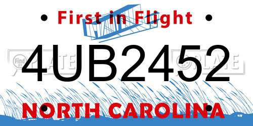 4UB2452 North Carolina License Plate