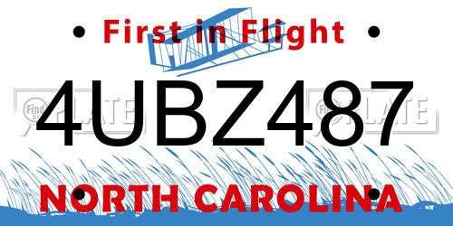 4UBZ487 North Carolina License Plate