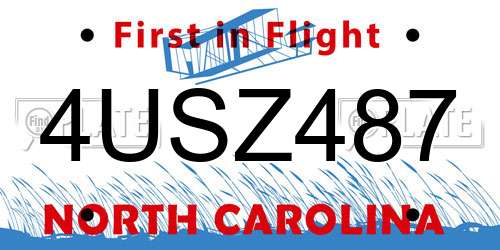 4USZ487 North Carolina License Plate