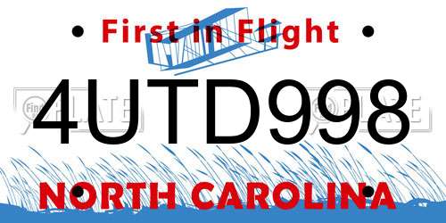 4UTD998 North Carolina License Plate