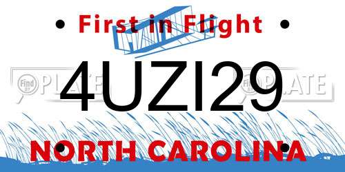 4UZI29 North Carolina License Plate