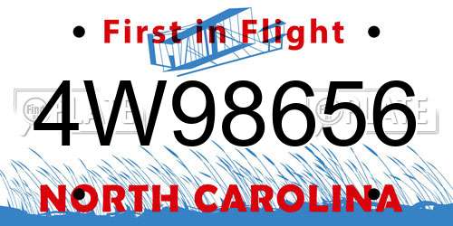 4W98656 North Carolina License Plate
