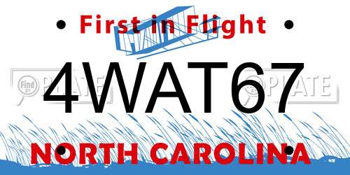4WAT67 North Carolina License Plate