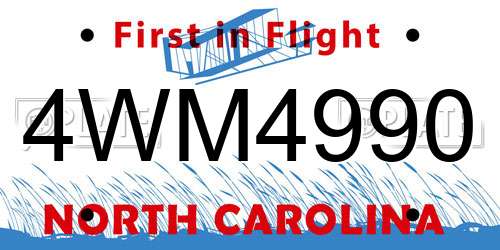 4WM4990 North Carolina License Plate