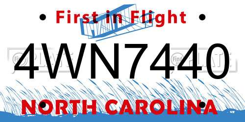 4WN7440 North Carolina License Plate