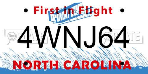 4WNJ64 North Carolina License Plate
