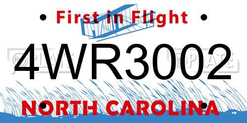 4WR3002 North Carolina License Plate