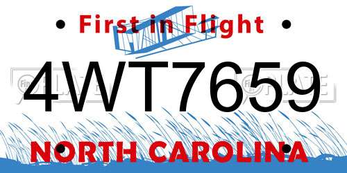 4WT7659 North Carolina License Plate