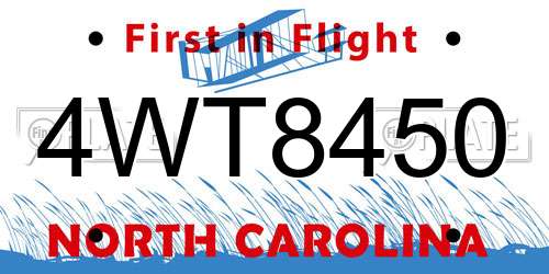 4WT8450 North Carolina License Plate