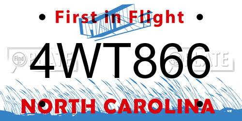 4WT866 North Carolina License Plate