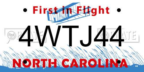 4WTJ44 North Carolina License Plate