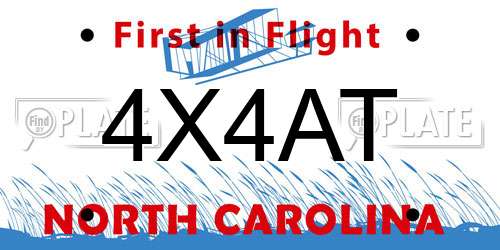 4X4AT North Carolina License Plate
