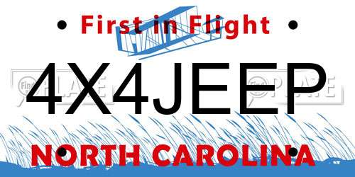 4X4JEEP North Carolina License Plate