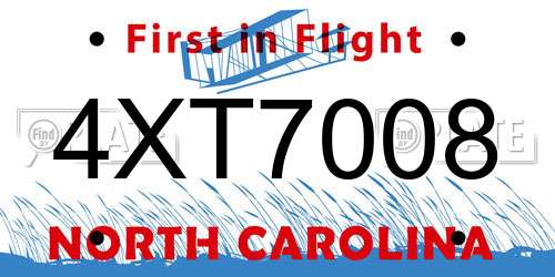 4XT7008 North Carolina License Plate