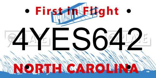 4YES642 North Carolina License Plate
