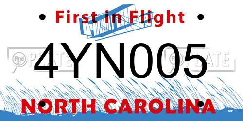 4YN005 North Carolina License Plate