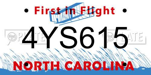 4YS615 North Carolina License Plate