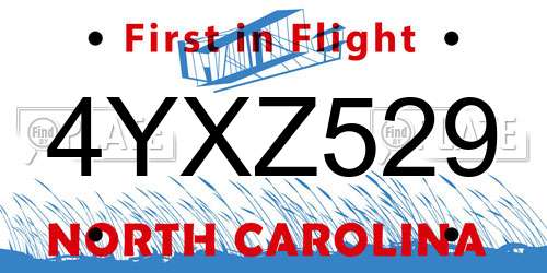 4YXZ529 North Carolina License Plate