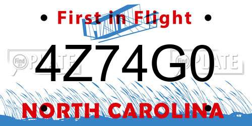 4Z74G0 North Carolina License Plate