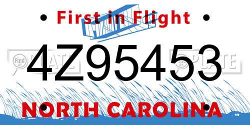 4Z95453 North Carolina License Plate