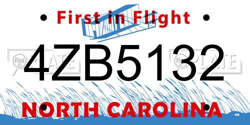 4ZB5132 North Carolina License Plate
