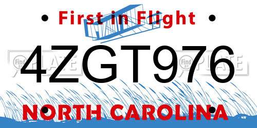 4ZGT976 North Carolina License Plate