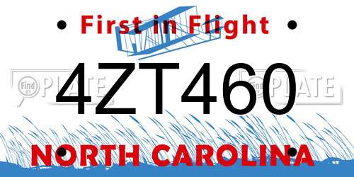4ZT460 North Carolina License Plate