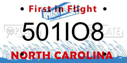 501IO8 North Carolina License Plate