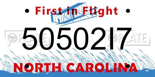 50502I7 North Carolina License Plate
