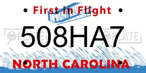 508HA7 North Carolina License Plate
