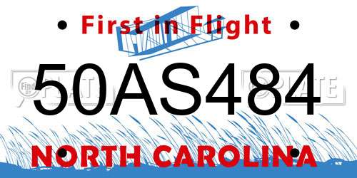 50AS484 North Carolina License Plate