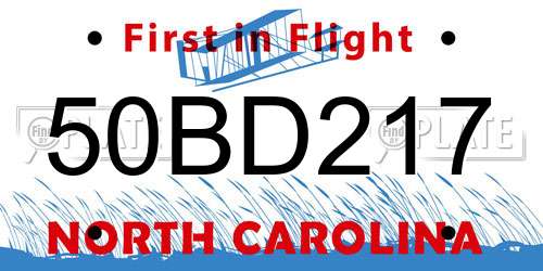 50BD217 North Carolina License Plate