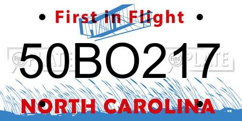 50BO217 North Carolina License Plate