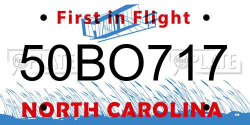 50BO717 North Carolina License Plate
